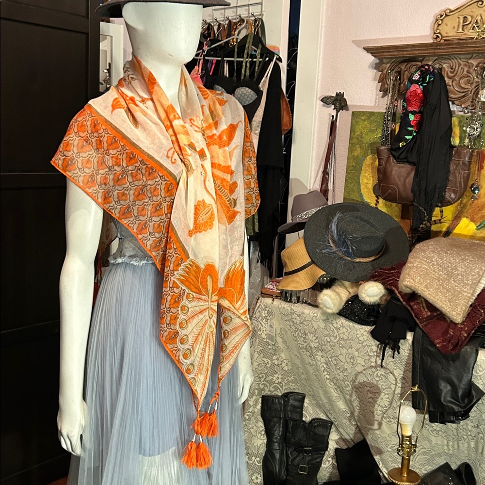 Orange peacock scarf